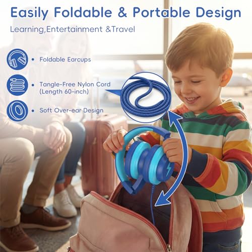 Candy Bila USB C Kids Headphones for School,Wired Over-Ear for Boys Girls | 85dB Safe Volume, Stereo Sound, Adjustable headband, Foldable Design,Compatible USB-C iPads, Tablets ,Deep Blue - color: Deep Bule