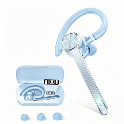 HEIBAS Bluetooth Headset, Wireless Earpiece with Mic for Work Light Blue | 72H Playtime, 500mAh Charging Case, Hands-Free Calling with Mute Button for Trucker, Office, Driving, iPhone, Light Blue - color: Light Blue