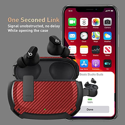 Compatible with Beats Studio Buds/Buds+ Case Cover 2021/2023, [Secure Lock] Cool Beats Studio Buds Plus Protective Shell Men Women with Keychain for New Beats Studio Ear Buds Case - Red[CASE ONLY] - color: Black/Red -1