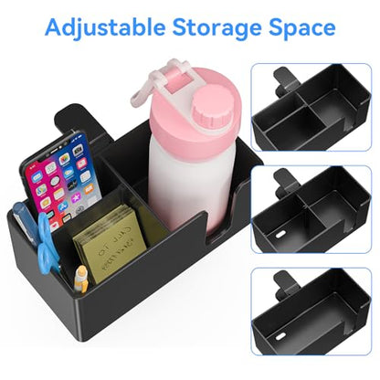 Desk Cup Holder Clamp with Headphone Hanger and Storage Tray | Clamp on design, rotating headphone hanger, detachable storage tray, cable holes, fits 5-50mm desks - color: Black