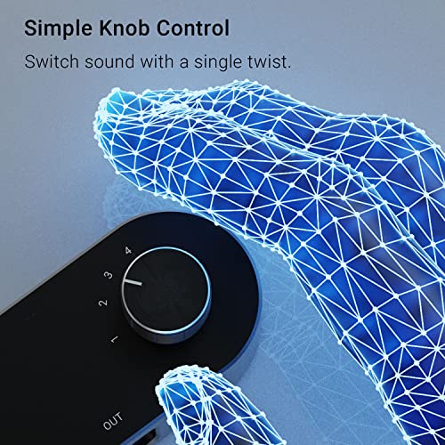 Bidirectional 3.5mm Audio Switcher (1-in to 4-Out / 4-in to 1-Out), Stereo 1/8” Aux Selector Box for Speaker Headphones/Earphones, Audio Switch for Laptop Computer Smartphone Tablet