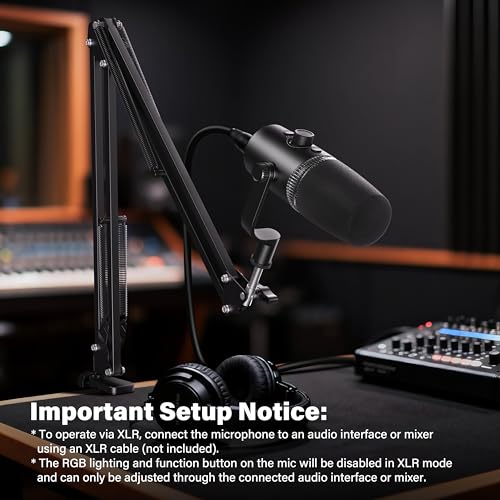 USB/XLR Gaming Microphone Set Dynamic Microphone for Recording Streaming | Dynamic Mic for Podcast Recording, Singing, PC Gaming, Streaming. RGB, Mute, Headphone Jack, Mic Arm. Discord, YouTube.
