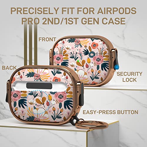 for AirPods Pro 2nd/1st Case with Safety Lock, Magsafe Compatible, Pink | Double Secure Lock,Drop Protection,Two-Piece Design,with Gold Keychain, Anti Lost, Dustproof, Cute AirPods Pro 2nd/1st Case - color: Pink + Red, size: AirPods Pro2/Pro1 Case