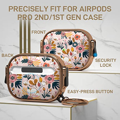 for AirPods Pro 2nd/1st Case with Safety Lock, Magsafe Compatible, Pink | Double Secure Lock,Drop Protection,Two-Piece Design,with Gold Keychain, Anti Lost, Dustproof, Cute AirPods Pro 2nd/1st Case - color: Pink + Red, size: AirPods Pro2/Pro1 Case