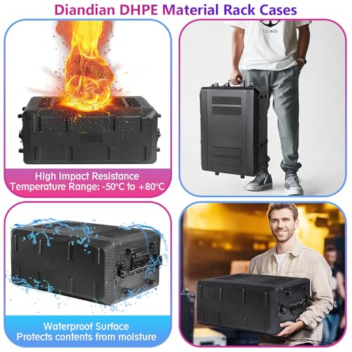 Diandian 4U Rack Case Shallow 16" Depth, Rackmount Flight Case Shock Mount | for Pro Audio, Amplifier, DJ Mixer, Effects with Microphone Compartments, Dust-Proof, Tour & Live Sound - size: 4U Rack Space 16" Deep