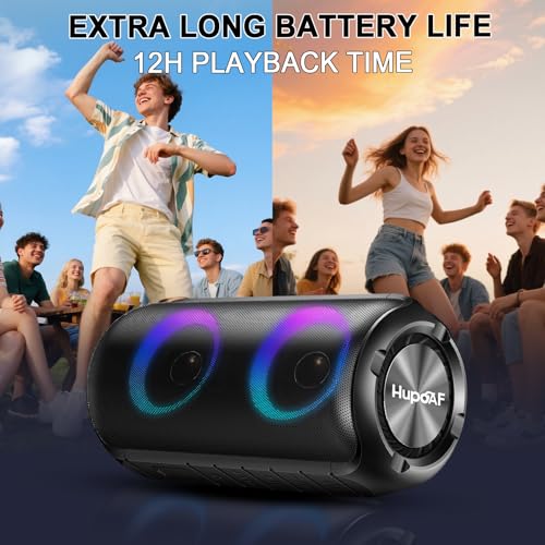 Hupoaf Bluetooth Speaker, Stocking Stuffers Portable Wireless Speaker with 6D Loud Sound, IPX7 Waterproof, HD Call, RGB Lights, 12H Playtime for Home/Party/Outdoor/Beach - color: Dark Black