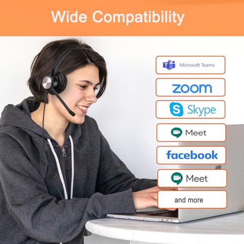 USB Headset with Noise Cancelling Microphone for PC, Laptop, Call Center/Office, Lightweight USB-A/3.5mm Audio Jack Headphones for Zoom, Teams, Webinar, Dragon, Remote Work, Online Meetings