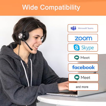 USB Headset with Noise Cancelling Microphone for PC, Laptop, Call Center/Office, Lightweight USB-A/3.5mm Audio Jack Headphones for Zoom, Teams, Webinar, Dragon, Remote Work, Online Meetings