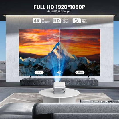 【Officially-Licensed APP & Native 1080P】Mini Projector with WiFi and Bluetooth, 4K Portable Projector with stand, Auto Focus&Keystone, Smart Projector for Outdoor/TV /Smartphone/Laptop - size: XL