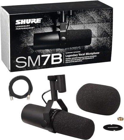 Shure SM7B Dynamic Vocal Microphone for Streaming, Podcast, & Recording with 20ft XLR Cable