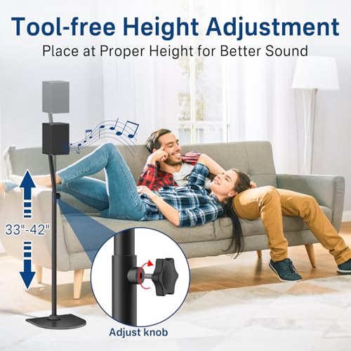 Speaker Stands for LG Rear Speakers SPQ8-S SPT8-S SPK8-S 578S1-S S78S2-S S65S3-S S55TR, Height Adjustable 33"–42" for LG Speaker Stand WR Wall Mount, Fit Keyhole & 1/4"-20 M5 M6 Surround Sound Speaker