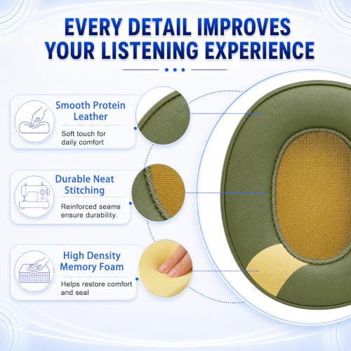 Replacement Ear Pads for Skullcandy Crusher Wireless ANC/Evo/540, Hesh3/ANC/Evo, Venue ANC Over-Ear Headphones, Protein Leather Cushions with Memory Foam, Green - color: Green