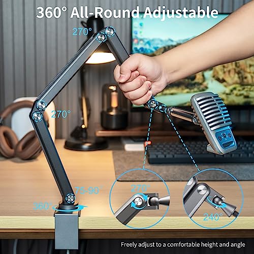 FULAIM Boom Mic Arm, 360° Rotatable, Adjustable & Foldable Desk Microphone Arm Stand, Sturdy Aluminum Alloy Mic Arm for Podcast, Video, Gaming, Meeting, Radio, Studio