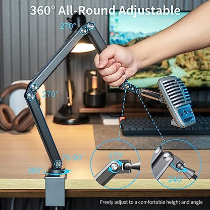 FULAIM Boom Mic Arm, 360° Rotatable, Adjustable & Foldable Desk Microphone Arm Stand, Sturdy Aluminum Alloy Mic Arm for Podcast, Video, Gaming, Meeting, Radio, Studio