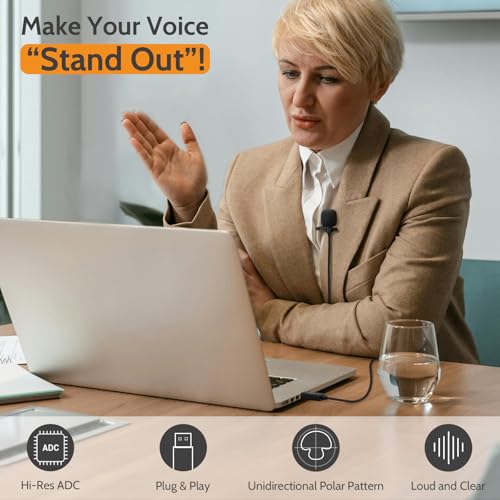 USB Microphone for Laptop, Plug-and-Play Unidirectional USB A Lavalier MIC, Mini Clip-On Lapel Microphone for Computer, PC, Dictation, Zoom, Skype, Recording - 4 Feet