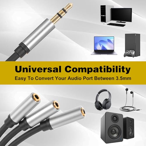 Audio Splitter, 3.5mm 3 Way Headphone Splitter 1 Input 3 Output Stereo Audio Distributor Cable Audio-Jack Splitters