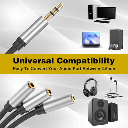 Audio Splitter, 3.5mm 3 Way Headphone Splitter 1 Input 3 Output Stereo Audio Distributor Cable Audio-Jack Splitters
