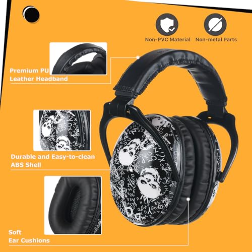 Kids Ear Protection Safety Ear Muffs, NRR 25dB Noise Reduction Children Earmuffs, Hearing Protectors for Sleeping, Studying, Airplane, Concerts, Fireworks-Skull with Black Band - color: Black Band Skull