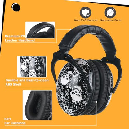 Kids Ear Protection Safety Ear Muffs, NRR 25dB Noise Reduction Children Earmuffs, Hearing Protectors for Sleeping, Studying, Airplane, Concerts, Fireworks-Skull with Black Band - color: Black Band Skull