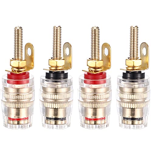 Facmogu 2 Pairs Mini Gold Plated Insulated 5-Way Binding Post Banana Plugs 4mm, 24K Gold Plated Sold Brass Amplifier Speaker Terminal Binding Post Banana Jack - Long - size: Small-Long
