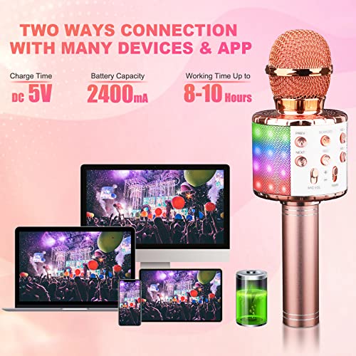 BlueFire 4 in 1 Karaoke Wireless Microphone with LED Lights, Portable Microphone for Kids, Great Gifts Toys for Kids, Girls, Boys and Adults (Pink) - color: Pink