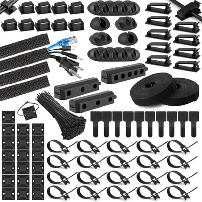 285 PCS Cable Management Kit - for Computer TV Under Desk - Black | cable organizer electrical cord management