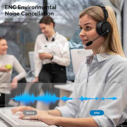 Wireless Headset with Mic for Work, Wireless Headset with Microphone AI Noise Cancelling, Bluetooth 5.3, 60H Battery, Mute Button, Comfortable Over Ear Headphones for PC, Laptop, Call Center, Office
