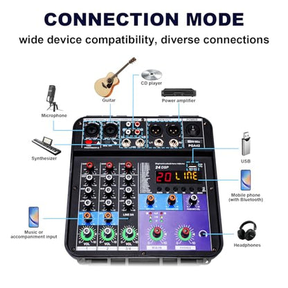 W IN-MIX 150W x2 Powered Mixer with 4 Channels, Bluetooth, USB/MP3 Playback & 48V Phantom Power for Karaoke, DJ, Home Studio & Live Sound