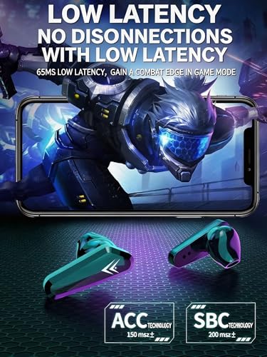 Wireless Bluetooth Headphones, Low Latency Gaming Earbuds with LED Breathing Light, Digital Power Display, 12D Stereo Sound, Long Battery Life, IP Life Waterproof Semi in-Ear Sports Headset