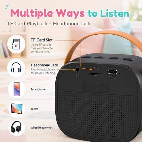 Karaoke Machine for Kids Boys, 2 Mics with Voice Changer, Black | Rechargeable,Portable,Bluetooth,TF Card,Headphone Jack,Sing Toy,Gift for Boys