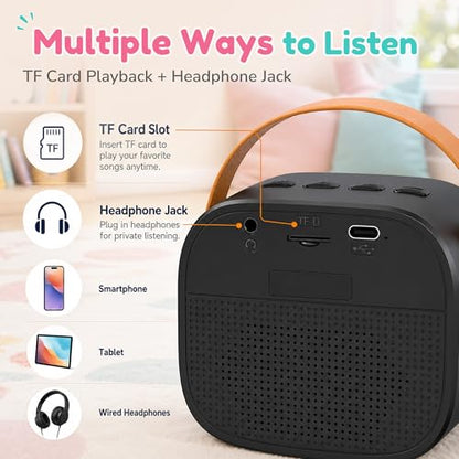 Karaoke Machine for Kids Boys, 2 Mics with Voice Changer, Black | Rechargeable,Portable,Bluetooth,TF Card,Headphone Jack,Sing Toy,Gift for Boys