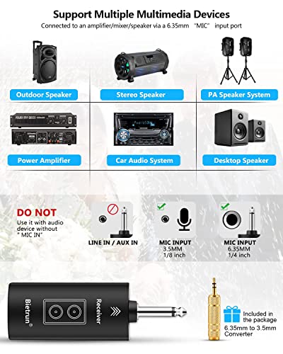 Bietrun Wireless Microphone Rechargeable, 168FT Range Bluetooth Microphone Wireless (Work 7 hrs) with 1/4'' Output, UHF Metal Handheld Dynamic Mic for Karaoke Machine/PA System/Speaker/Church/Wedding
