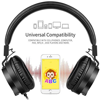 Kids Headphones, Lightweight Stereo Wired Toddler Headphones，Adjustable Headband Children's Headset for Smartphones Computer Pad Earphones(Black) - color: Black