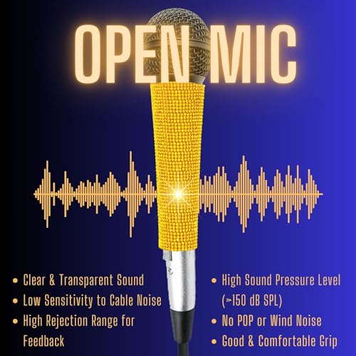 Black Wired Dynamic Vocal Microphone with XLR Cable and Gold Skin | Cardioid Wired Mic Focuses Voice And Reduces Side Noise; 11.5-Ft XLR-To-3.5/6.35 mm Lead Suits Karaoke Or Live Vocals