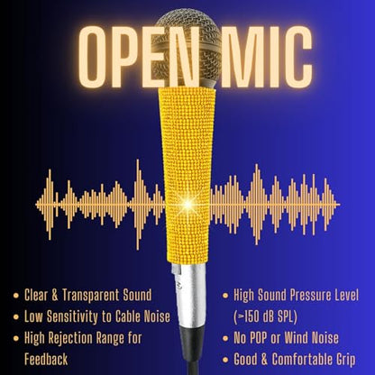 Black Wired Dynamic Vocal Microphone with XLR Cable and Gold Skin | Cardioid Wired Mic Focuses Voice And Reduces Side Noise; 11.5-Ft XLR-To-3.5/6.35 mm Lead Suits Karaoke Or Live Vocals