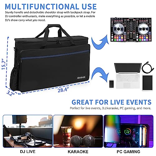 AKOZLIN Padded DJ Mixer Gig Bag Controller Travel Shoulder Bag Fits for Pioneer RX/NI Traktor Kontrol S8/DDJ SX SX2 SX3/DDJ 800/DDJ FLX6/DDJ1000 1000SRT/MC7000 - size: 28.4”×3.54”×15.8”