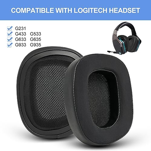 Replacement Ear Pads for Logitech G433 G533 G633 G933 G935 G231 Cooling Gel | Premium Ear Cushions Ear Cups with Thick Memory Foam for Gaming Headset (Black)