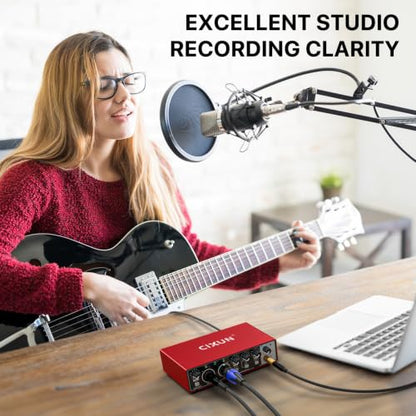 2x2 USB-C Audio Interface for PC/Mac Recording, 24-bit/192kHz, Dual TS/XLR Inputs, +48V Phantom Power, Studio/Podcast/Streaming (Matte Black)