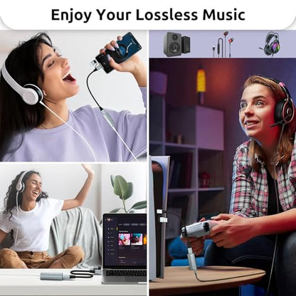 Portable USB HiFi Sound Card/Headphone Amplifier/Desktop USB HiFi Amps with 4.4mm/3.5mm Dual Outputs Supports PCM 384kHz/DSD256 High Resolution Lossless for Android/Linux/Windows Devices
