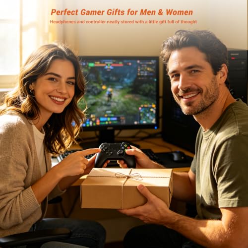 Solid Wood Dual Controller Holder & Headphone Stand | Gaming Equipment Desk Organizer, Game Controller Holder Headset Rack, Gift for Gamers Husband Boyfriend