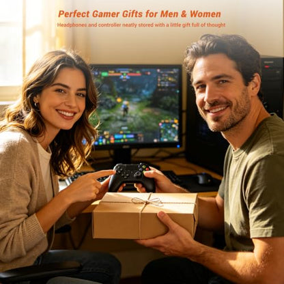 Solid Wood Dual Controller Holder & Headphone Stand | Gaming Equipment Desk Organizer, Game Controller Holder Headset Rack, Gift for Gamers Husband Boyfriend