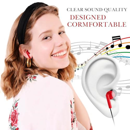 Kanayu 100 Pack Wired Earbuds Bulk for Classroom, 3.5MM No Mic,Red | Student Headphones for School Library Laptop, Individually Bagged Earphones with Jack for Training and Group Learning - color: Red