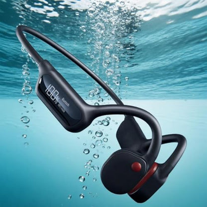 Swimming Headphones Bone Conduction Open Ear Headset MP3 Player Built-in 32G Memory IP68 Underwater Waterproof Stereo Bluetooth Earphone LED Screen for Driving Bicycling Running Skiing-X10 Black - color: Swim headset X10 Black
