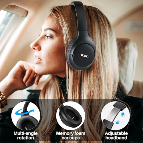 TOZO Hybrid Active Noise Cancelling Headphones, Hi Res Audio | Wireless Over Ear Bluetooth Headset, 60H Playtime, Custom EQ via App Deep Bass Comfort Fit Ear Cups, for Home Office Travel - color: Black