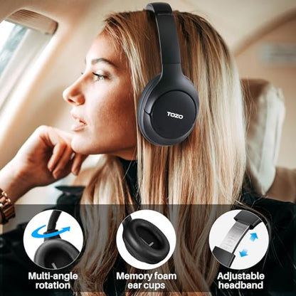 TOZO Hybrid Active Noise Cancelling Headphones, Hi Res Audio | Wireless Over Ear Bluetooth Headset, 60H Playtime, Custom EQ via App Deep Bass Comfort Fit Ear Cups, for Home Office Travel - color: Black