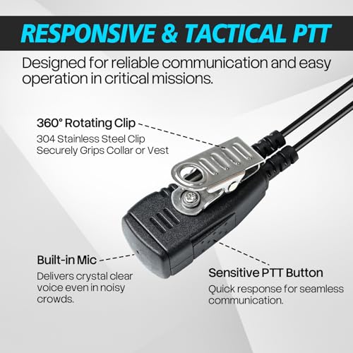 WODASEN Two Way Radio Earpiece with PTT Mic Walkie Talkie Headset 2-Pin Plug (K-370)