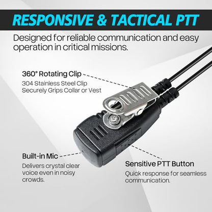 WODASEN Two Way Radio Earpiece with PTT Mic Walkie Talkie Headset 2-Pin Plug (K-370)