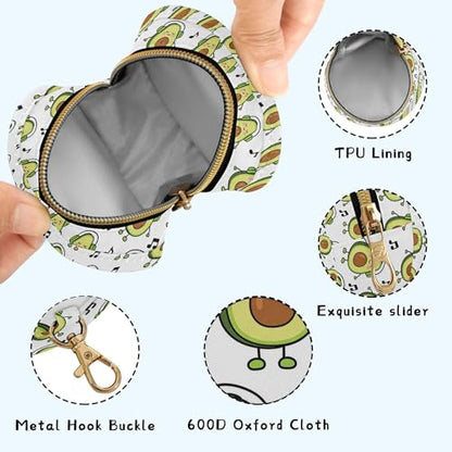 Pacifier Case Happy Avocado Headset Music Printed Waterproof Pacifier Holder Pouch with Metal Hook Clip Round Small Soother Storage Bag for Diaper Bag Stroller - color: Happy Avocado Headset Music