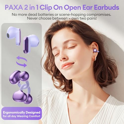 2 in 1 Clip on Open Ear Headphones Wireless Earbuds, 0 Delay Bluetooth 6.0, Ultra-long 140H Play, Auto L-R Recognition Touch Control, Hybrid Noise Reduction for Work Fitness Daily Use, Ctbuds Purple - color: C-Purple