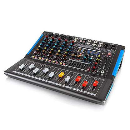 Pyle 6-Channel Console Style Audio Mixer with Bluetooth - DJ Sound Controller, 4 XLR / Combo Inputs, Sub Out, +48V Phantom, USB-A In, 16 DSP Effects, MP3 Player, 7-Band EQ - PMXU67BT - style: 6 Channel Pro